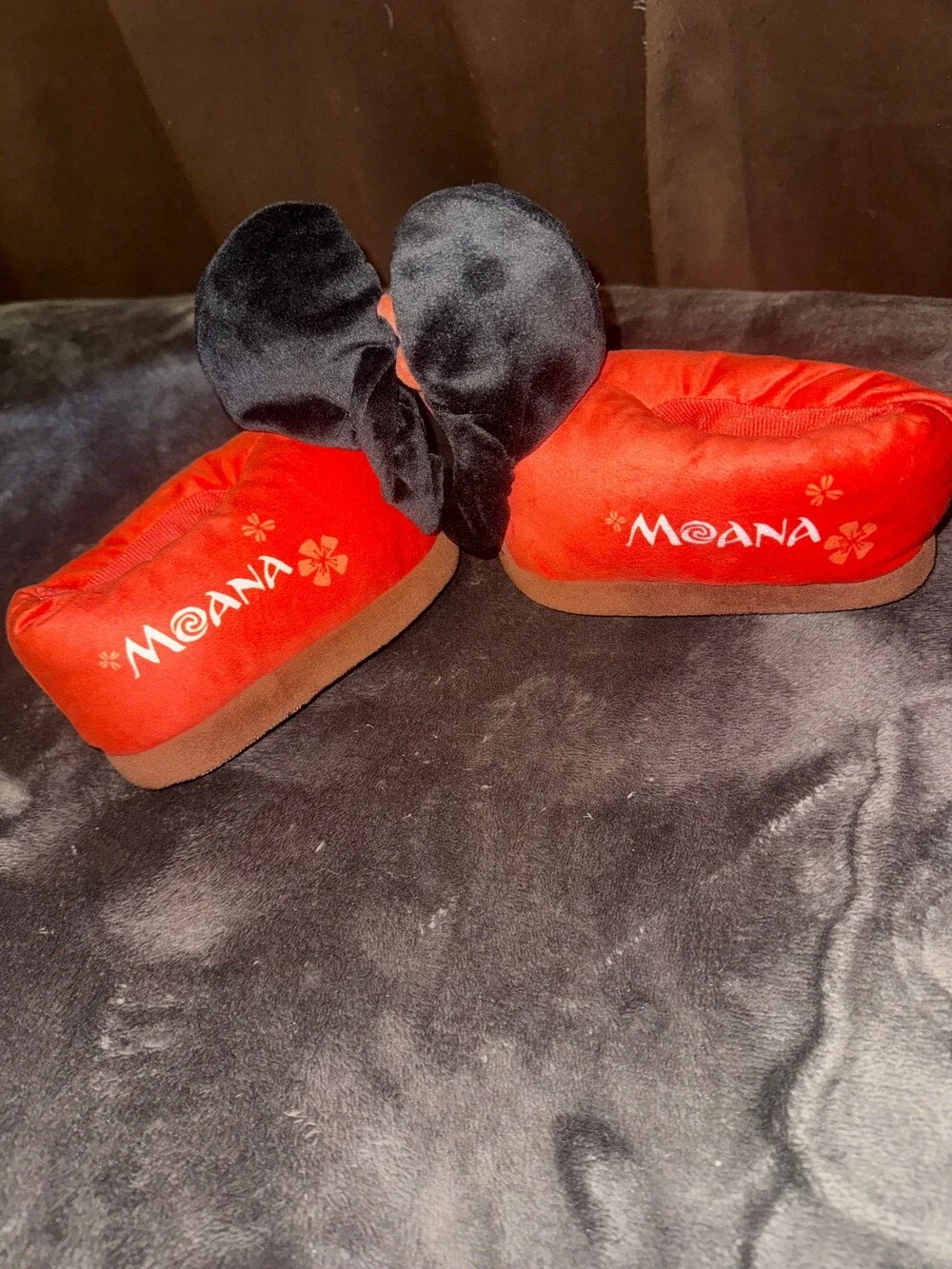 Moana Plush Slippers 7/8 Red Character Soft Non-Slip